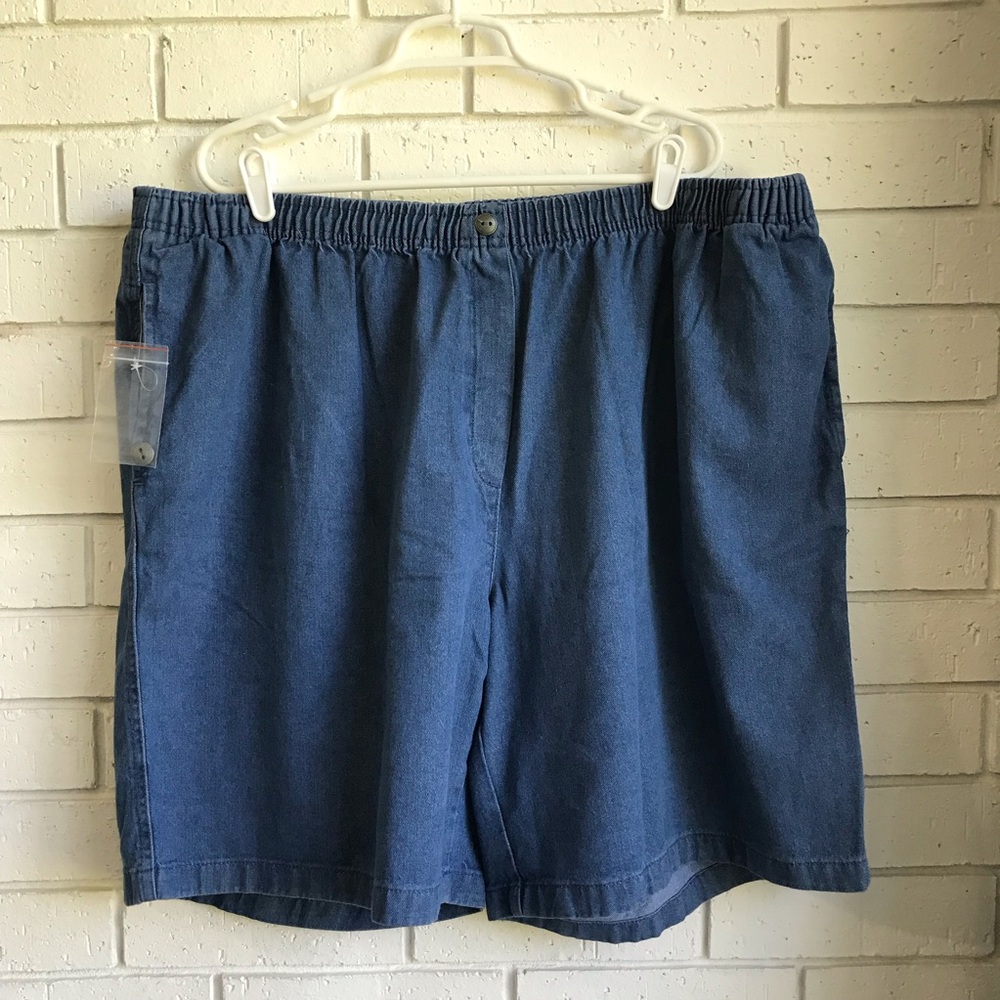 Woman Within Pull On Blue Denim Shorts Pockets Elastic Waist Size 26W